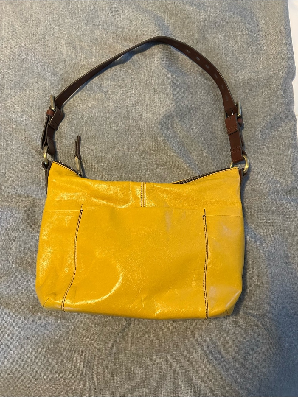 HOBO Mustard Yellow Leather Shoulder Bag / Y2K Hobo Purse